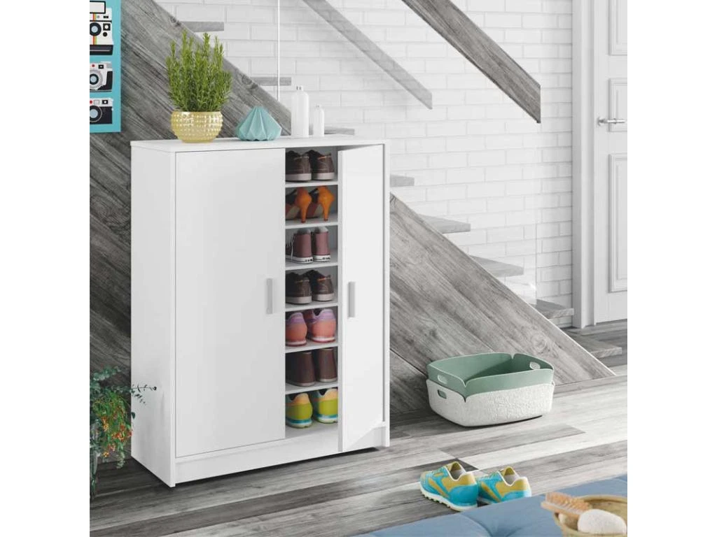 Meuble à Chaussures 2 Portes Blanc - ACACIA - L 75 X L 36 X H 101 Cm 3 Meuble à Chaussures 2 Portes Blanc - ACACIA - L 75 X L 36 X H 101 Cm