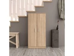 Meuble à Chaussure 2 Portes Chêne Clair - BASICA - L 55 X L 36 X H 108 Cm