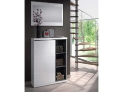 Meuble à Chaussure 1 Porte Gris Anthracite/Blanc Brillant - ADORA - L 79 X L 25 X H 108 Cm