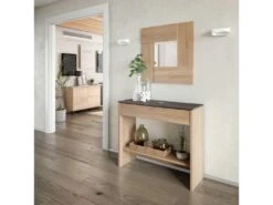 Meuble D'entrée + Miroir Chêne - OZAKA - L 92 X L 33 X H 79 Cm