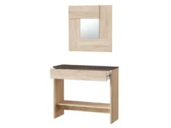 Meuble D'entrée + Miroir Chêne - OZAKA - L 92 X L 33 X H 79 Cm -Electroménager Soldes meuble de rangement 19723777