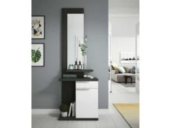 Meuble D'entrée + Miroir Gris Cendré/Blanc - JULIA - L 61 X L 29 X H 186 Cm