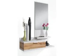Meuble D'entrée + Miroir Blanc/Chêne - IROLA - L 81 X L 29 X H 116 Cm -Electroménager Soldes meuble de rangement 19723871
