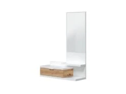 Meuble D'entrée + Miroir Blanc/Chêne - IROLA - L 81 X L 29 X H 116 Cm -Electroménager Soldes meuble de rangement 19723875