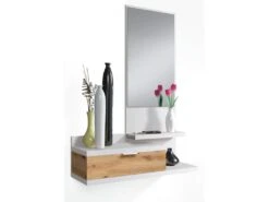 Meuble D'entrée + Miroir Blanc/Chêne - IROLA - L 81 X L 29 X H 116 Cm -Electroménager Soldes meuble de rangement 19723877