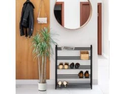 Meuble à Chaussures 5 Etagères Métal Noir Entrée Salle De Bain
