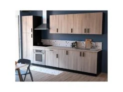 Colonne De Cuisine 2 Portes Origan Noir Et Bois - Naturel -Electroménager Soldes meuble de rangement 20895955