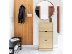 Armoire à Chaussures Rangement Compacte En MDF Beige Pour 12 Paires