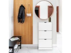 Meuble à Chaussures Blanc MDF 3 Portes Pour 12 Paires Pour Entrées