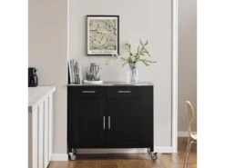 Desserte Roulante Chariot De Buffet Multifonctionnel Avec Etagère Latérale, Fkw108-sch -Electroménager Soldes meuble de rangement 22051261