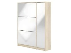 Shane Armoire à Chaussures, 3 Casiers, 2R, 1 Porte, Finition Chêne Structuré, Blanc Brillant.
