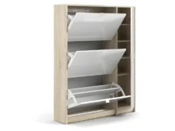 Shane Armoire à Chaussures, 3 Casiers, 2R, 1 Porte, Finition Chêne Structuré, Blanc Brillant. -Electroménager Soldes meuble de rangement 22081677