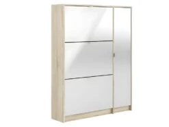 Shane Armoire à Chaussures, 3 Casiers, 2R, 1 Porte, Finition Chêne Structuré, Blanc Brillant. -Electroménager Soldes meuble de rangement 22081679