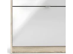 Shane Armoire à Chaussures, 3 Casiers, 2R, 1 Porte, Finition Chêne Structuré, Blanc Brillant. -Electroménager Soldes meuble de rangement 22081685