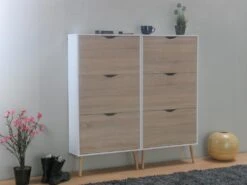 Napoli Armoire à Chaussures Avec 6 Casier En Blanc Et Finition Chêne. -Electroménager Soldes meuble de rangement 22081855