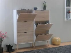 Napoli Armoire à Chaussures Avec 6 Casier En Blanc Et Finition Chêne. -Electroménager Soldes meuble de rangement 22081859