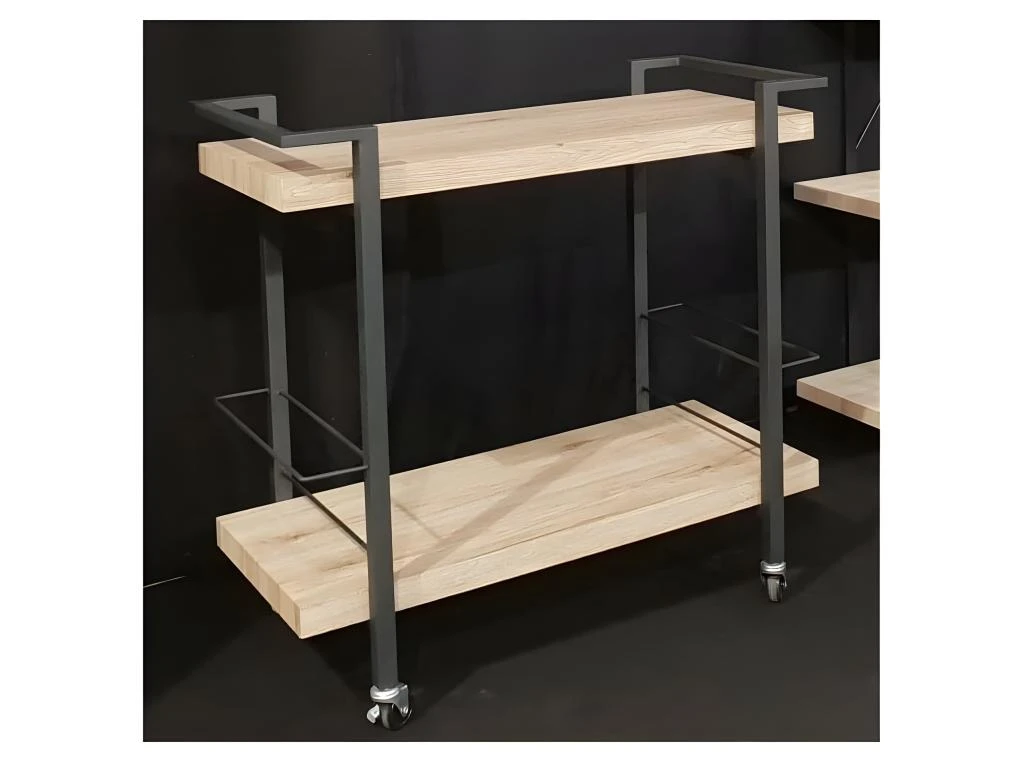Désserte, Meuble De Rangement Design Pour Cuisine Ou Salle à Manger TROLLEY. Coloris Bois Et Noir 4 Désserte, Meuble De Rangement Design Pour Cuisine Ou Salle à Manger TROLLEY. Coloris Bois Et Noir – Image 2