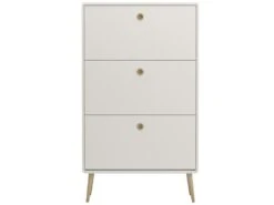 Sofus Armoire à Chaussures Avec 3 Portes Laquées En Blanc Avec Pieds En Chêne Et Poignées.