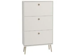 Sofus Armoire à Chaussures Avec 3 Portes Laquées En Blanc Avec Pieds En Chêne Et Poignées. -Electroménager Soldes meuble de rangement 22155341