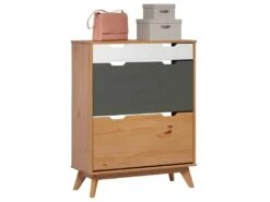 Scandik Meuble à Chaussures 2 Claquement De Porte, 1 Tiroir Miel,blanc,gris. -Electroménager Soldes meuble de rangement 22155523