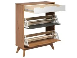 Scandik Meuble à Chaussures 2 Claquement De Porte, 1 Tiroir Miel,blanc,gris. -Electroménager Soldes meuble de rangement 22155525