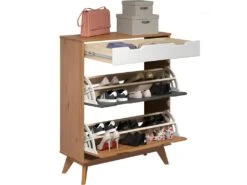 Scandik Meuble à Chaussures 2 Claquement De Porte, 1 Tiroir Miel,blanc,gris. -Electroménager Soldes meuble de rangement 22155527