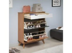 Scandik Meuble à Chaussures 2 Claquement De Porte, 1 Tiroir Miel,blanc,gris. -Electroménager Soldes meuble de rangement 22155529