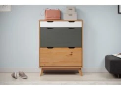 Scandik Meuble à Chaussures 2 Claquement De Porte, 1 Tiroir Miel,blanc,gris. -Electroménager Soldes meuble de rangement 22155531