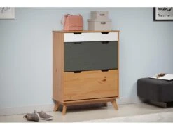 Scandik Meuble à Chaussures 2 Claquement De Porte, 1 Tiroir Miel,blanc,gris. -Electroménager Soldes meuble de rangement 22155533