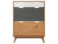 Scandik Meuble à Chaussures 2 Claquement De Porte, 1 Tiroir Miel,blanc,gris. -Electroménager Soldes meuble de rangement 22155535