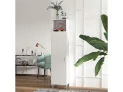 Armoire Colonne Meuble De Rangement Avec Niche Supérieure Et Placard 3 étagères Intérieures - 40 X 35 X 177 Cm - Blanc -Electroménager Soldes meuble de rangement 22167707