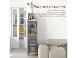 Armoire Colonne Meuble De Rangement Avec Niche Supérieure Et Placard 3 étagères Intérieures - 40 X 35 X 177 Cm - Blanc -Electroménager Soldes meuble de rangement 22167709