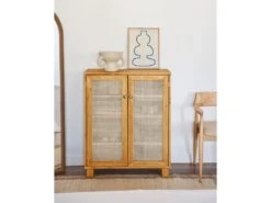 Meuble à Chaussures Avec Portes En Rotin Couleur Marron Clair 100 Cm -Electroménager Soldes meuble de rangement 22181817