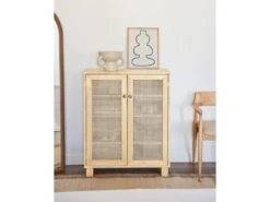 Meuble à Chaussures Avec Portes En Rotin En Couleur Beige 80 Cm -Electroménager Soldes meuble de rangement 22181853