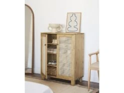 Meuble à Chaussures Avec Portes En Rotin En Couleur Beige 80 Cm -Electroménager Soldes meuble de rangement 22181857