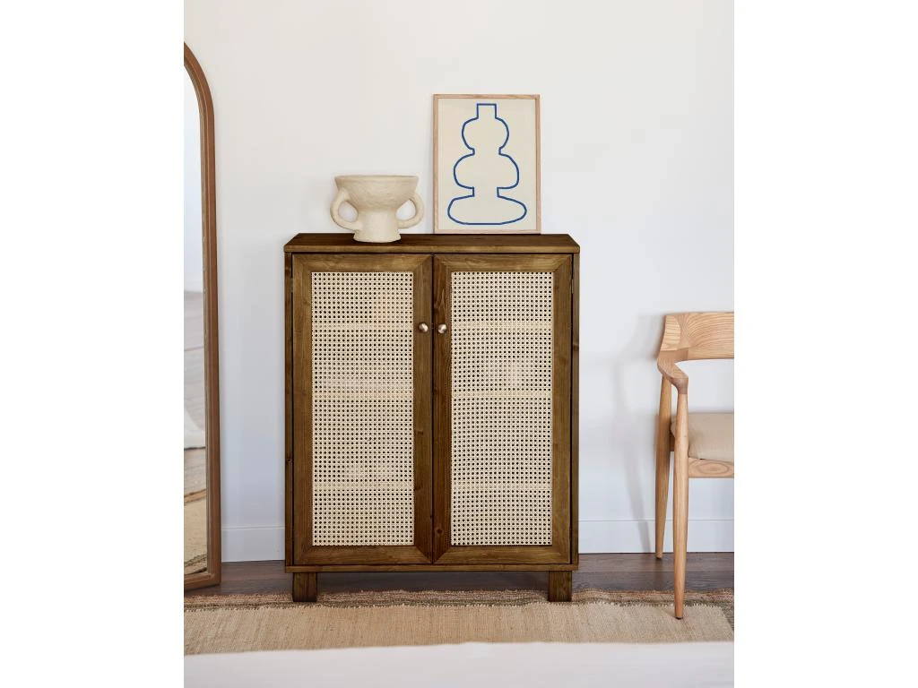 Meuble à Chaussures Avec Portes En Rotin Marron Vieilli 120 Cm 4 Meuble à Chaussures Avec Portes En Rotin Marron Vieilli 120 Cm – Image 2