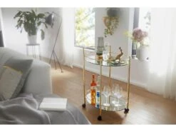 Dorée Sur Roulettes Chariot De Service En Verre Chariot à Thé -Electroménager Soldes meuble de rangement 22730997