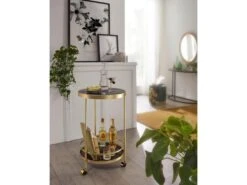 Desserte Table D'appoint Dorée Sur Roulettes Chariot De Salle à Manger En Verre Rond Ø 45 Cm -Electroménager Soldes meuble de rangement 22731009