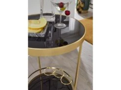 Desserte Table D'appoint Dorée Sur Roulettes Chariot De Salle à Manger En Verre Rond Ø 45 Cm -Electroménager Soldes meuble de rangement 22731011