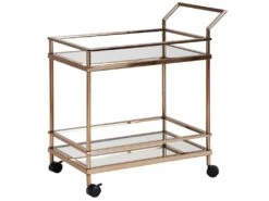 Chariot De Service Table D'appoint Dorée Roulettes Cuisine Chariot à Manger Chariot à Thé En Verre