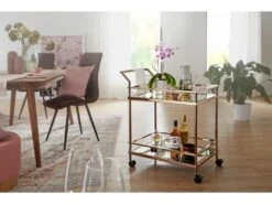 Chariot De Service Table D'appoint Dorée Roulettes Cuisine Chariot à Manger Chariot à Thé En Verre -Electroménager Soldes meuble de rangement 22731019