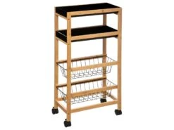 Desserte De Cuisine Roulante Avec Plateaux Amovibles En Bambou H 83 Cm