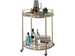 Chariot De Service ø 57 Cm Verre / Métal Chariot De Nourriture Roulant