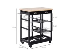 Chariot De Service Desserte De Cuisine à Roulettes Multi-rangements 74L X 37l X 76H Cm Plateau Bois Massif Pin Châssis MDF Noir 9 Chariot De Service Desserte De Cuisine à Roulettes Multi-rangements 74L X 37l X 76H Cm Plateau Bois Massif Pin Châssis MDF Noir -Electroménager Soldes meuble de rangement 22963029