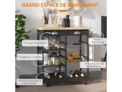 Chariot De Service Desserte De Cuisine à Roulettes Multi-rangements 74L X 37l X 76H Cm Plateau Bois Massif Pin Châssis MDF Noir 10 Chariot De Service Desserte De Cuisine à Roulettes Multi-rangements 74L X 37l X 76H Cm Plateau Bois Massif Pin Châssis MDF Noir -Electroménager Soldes meuble de rangement 22963031