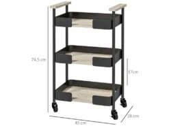 Desserte De Cuisine Chariot De Service Design Industriel Roulettes 3 étagères Et Poignée Aspect Bois Clair Acier Noir -Electroménager Soldes meuble de rangement 23021175