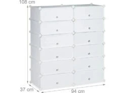 Meuble à Chaussures étagère Armoire Rangement Avec 12 Casiers 24 Paires Blanc 13_0001634_2