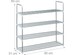 Meuble à Chaussures En Métal 4 étages Pour 16 Paires Gris 13_0001637