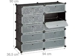 Meuble à Chaussures étagère Armoire Rangement 10 Casiers 20 Paires 90 Cm Noir 13_0001633_3