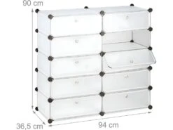 Meuble à Chaussures étagère Armoire Rangement 10 Casiers 20 Paires 90 Cm Transparent 13_0001633
